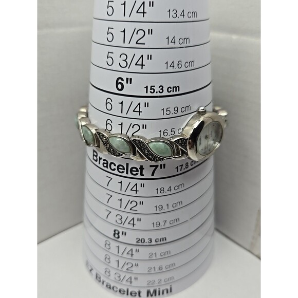 Gruen Womens Quartz Watch Jade Marcasite Bracelet Silver Tone MOP New Battery - Picture 7 of 10